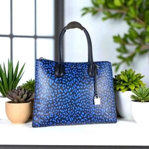 MICHAEL KORS‎ STUDIO BLUE BLACK HAND BAG MERCER LEOPARD LEATHER TOTE PURSE XBODY